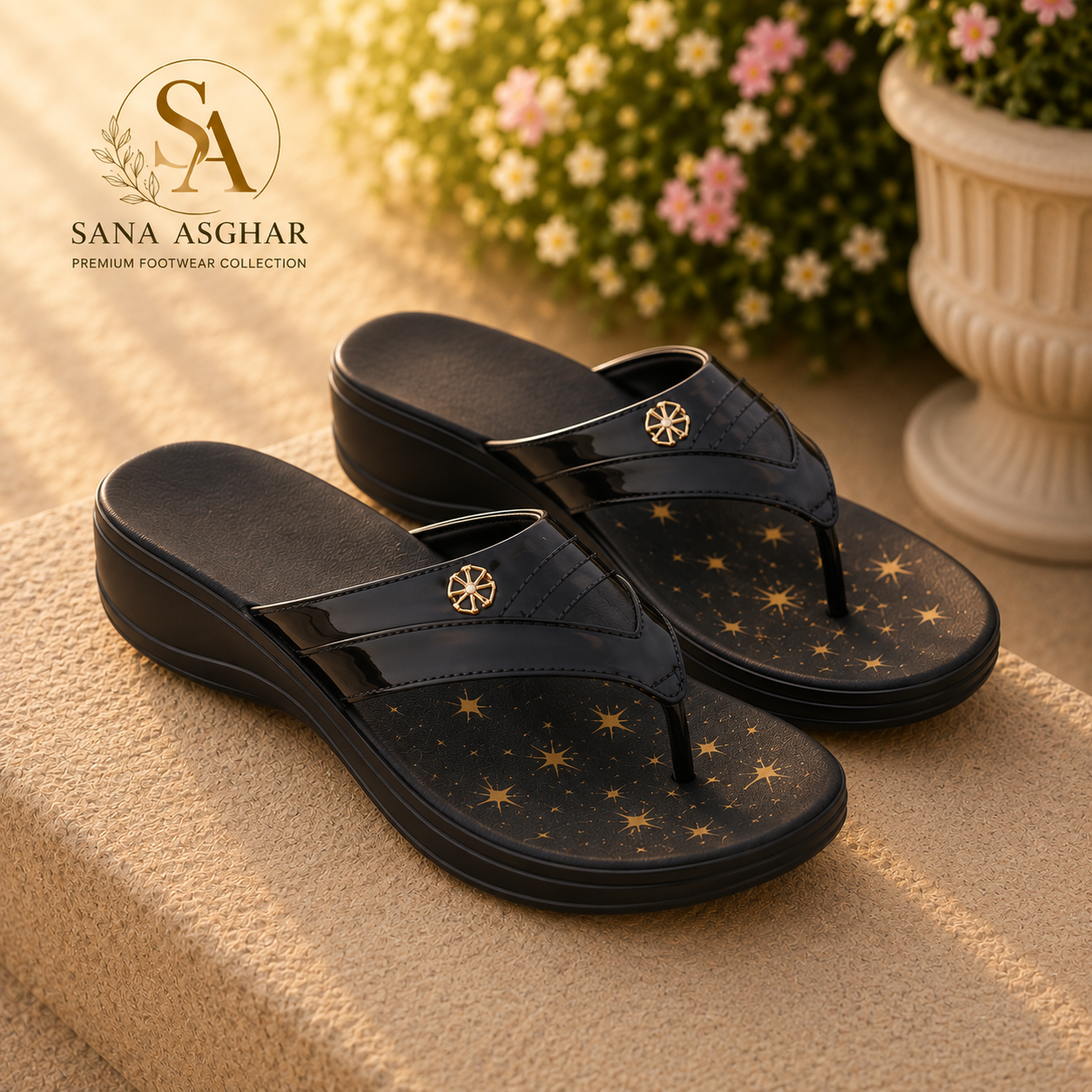 Women's Black Comfort Wedge Flip Flops | Casual Flip Flops Pakistan | SANA ASGHAR