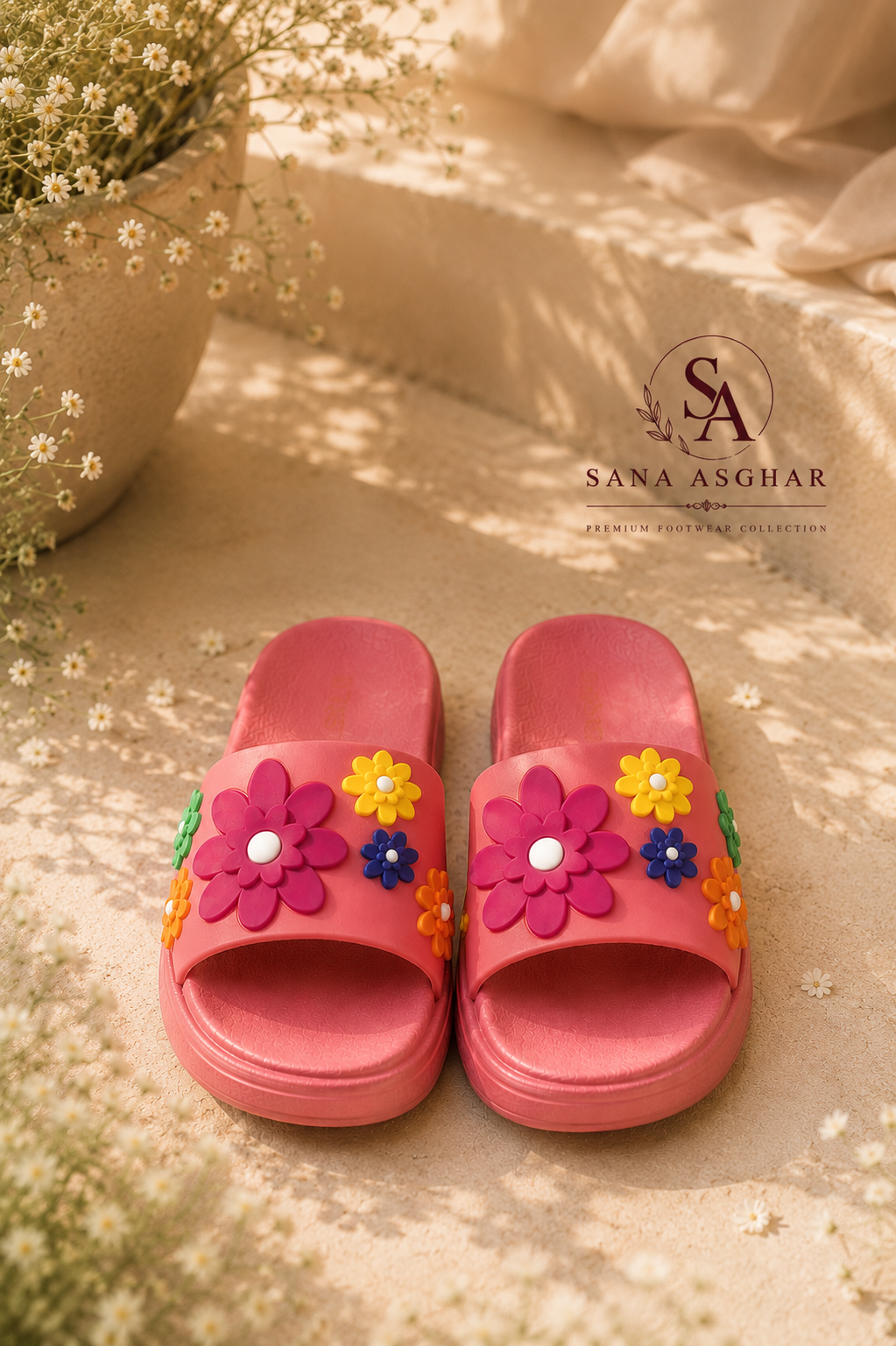 🌸 Floral Bloom Women’s Slides – Stylish & Comfortable Summer Sandals | SANA ASGHAR