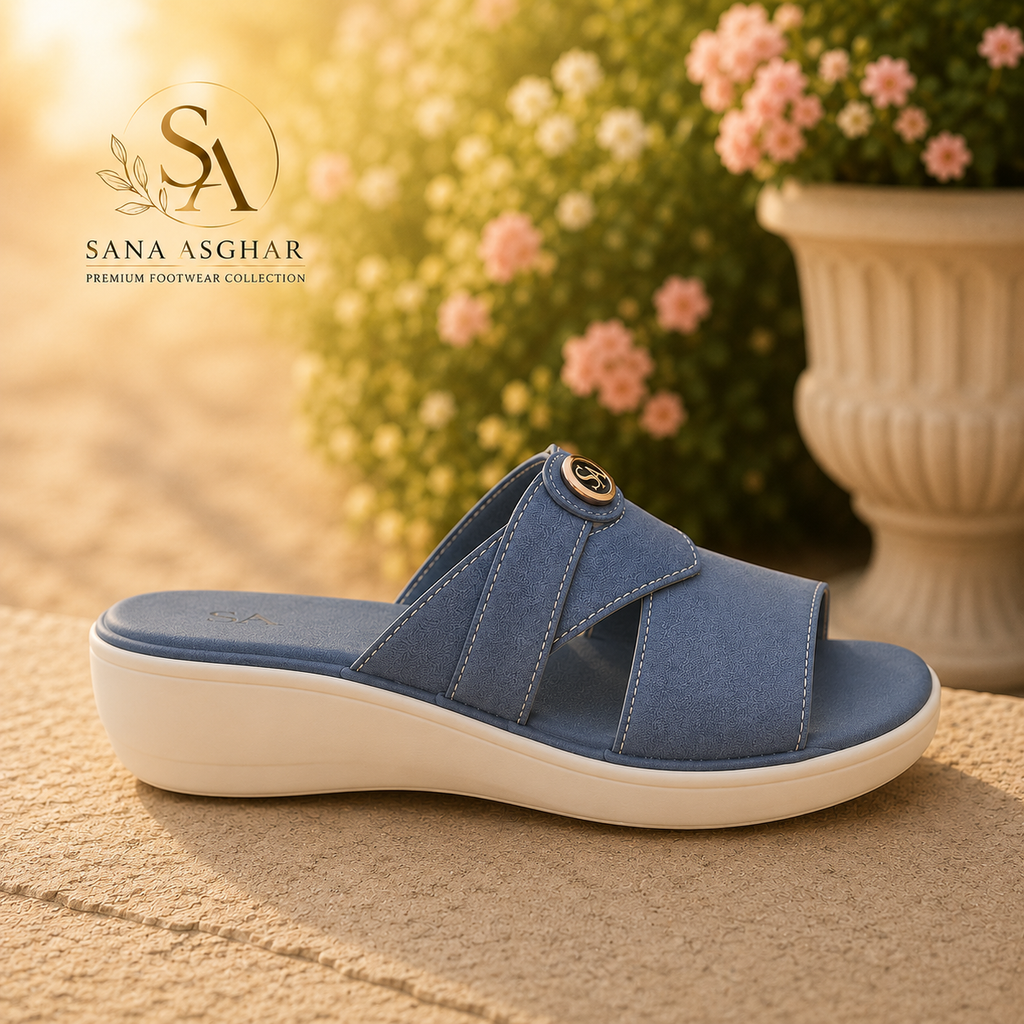 Women's Blue Comfort Wedge Slides