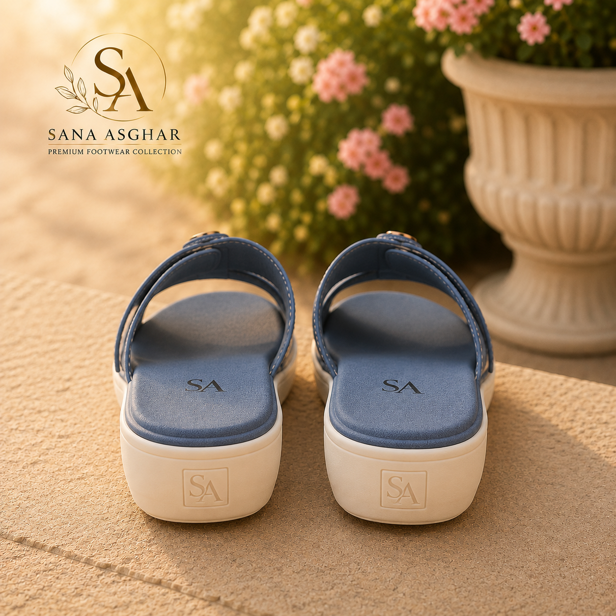 Women's Blue Comfort Wedge Slides