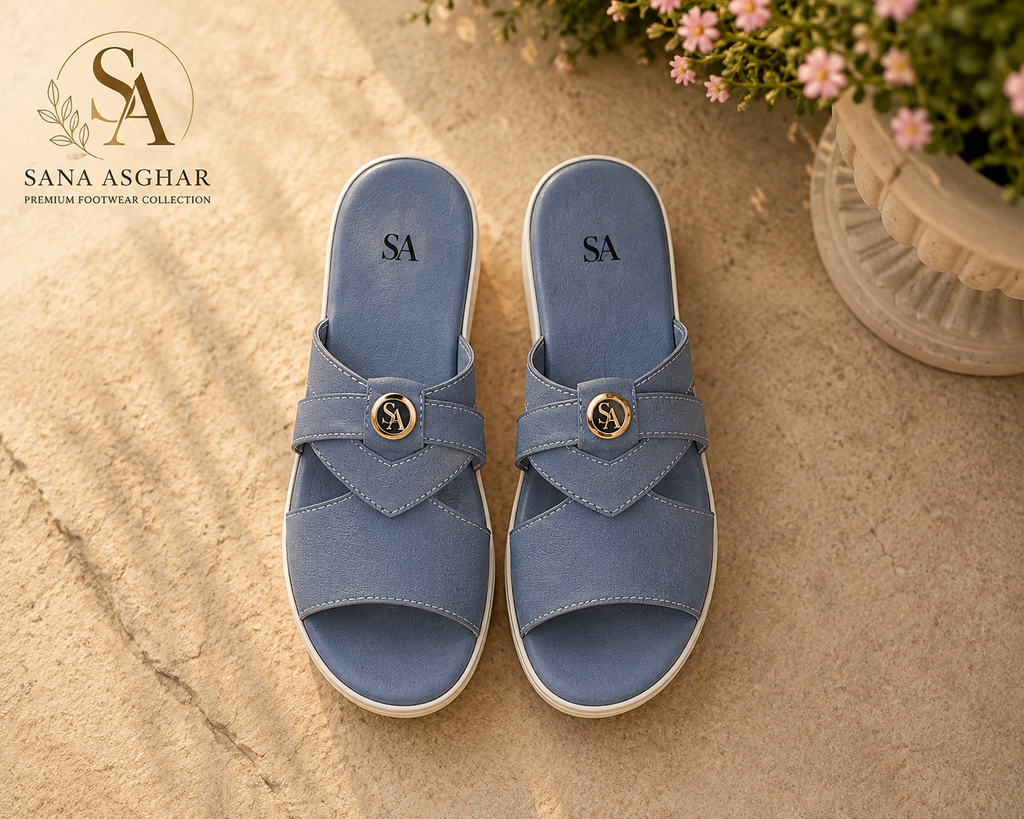 Women's Blue Comfort Wedge Slides