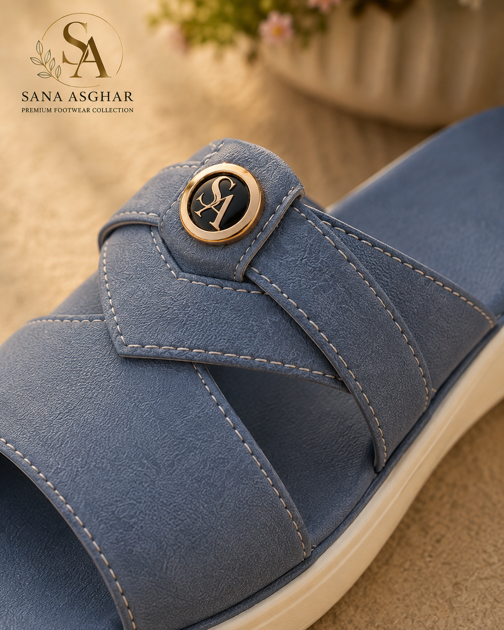 Women's Blue Comfort Wedge Slides