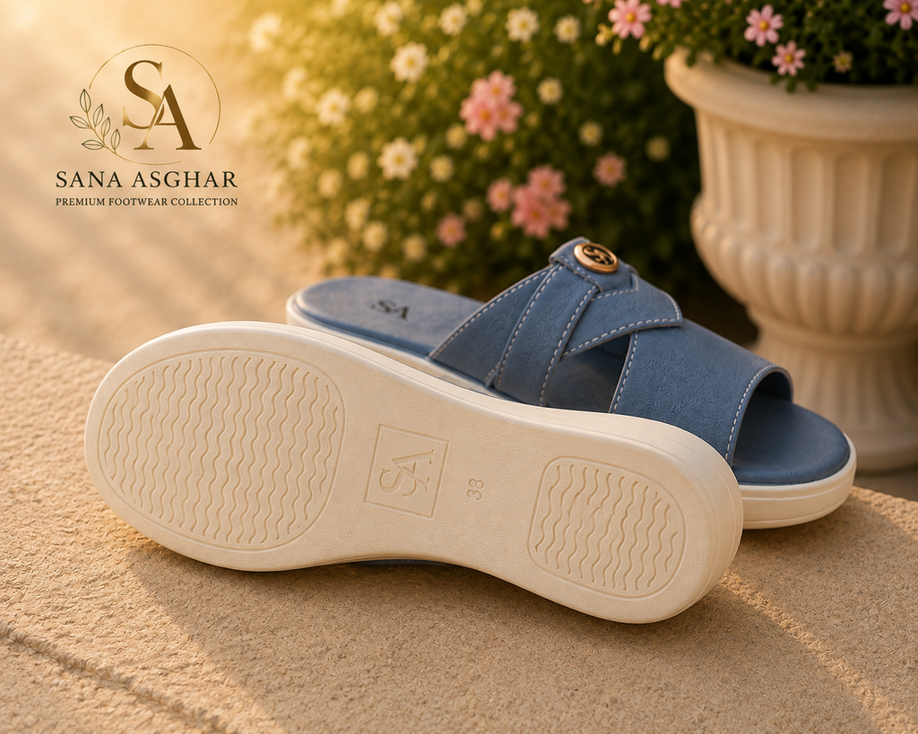 Women's Blue Comfort Wedge Slides
