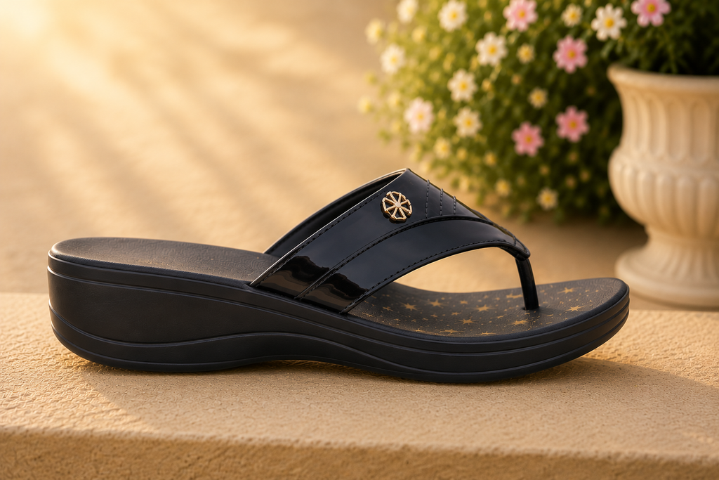 Women's Black Comfort Wedge Flip Flops | Casual Flip Flops Pakistan | SANA ASGHAR