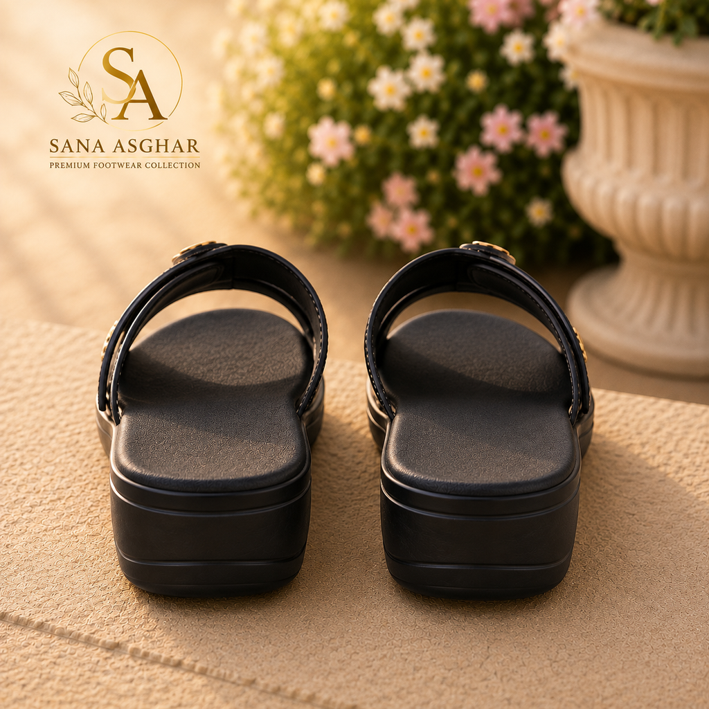 Women's Black Comfort Wedge Flip Flops | Casual Flip Flops Pakistan | SANA ASGHAR