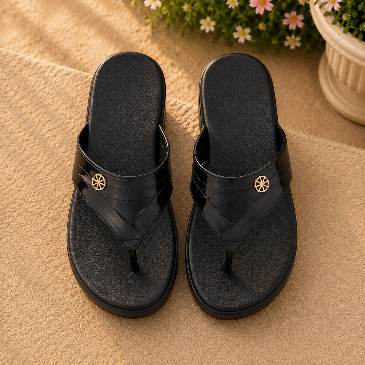 Women's Black Comfort Wedge Flip Flops | Casual Flip Flops Pakistan | SANA ASGHAR