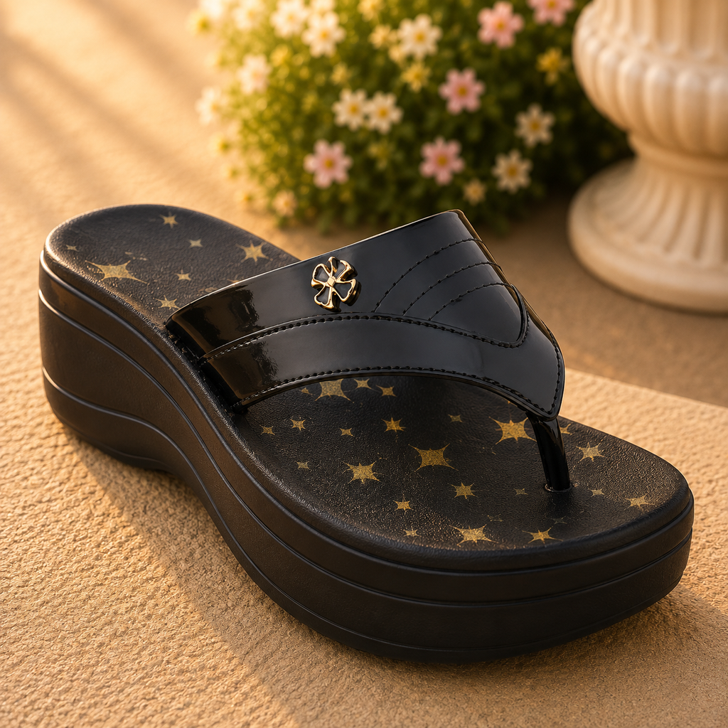 Women's Black Comfort Wedge Flip Flops | Casual Flip Flops Pakistan | SANA ASGHAR