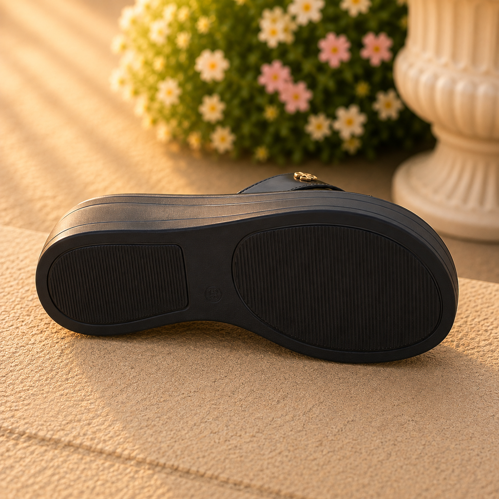 Women's Black Comfort Wedge Flip Flops | Casual Flip Flops Pakistan | SANA ASGHAR