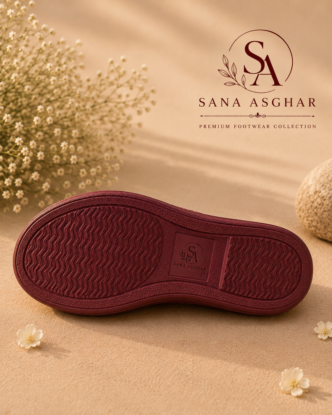 Women's Burgundy Floral Slides | Casual Slippers for Girls Pakistan | SANA ASGHAR