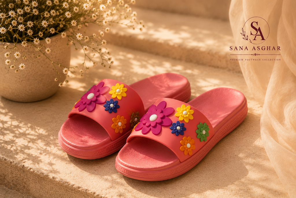 🌸 Floral Bloom Women’s Slides – Stylish & Comfortable Summer Sandals | SANA ASGHAR