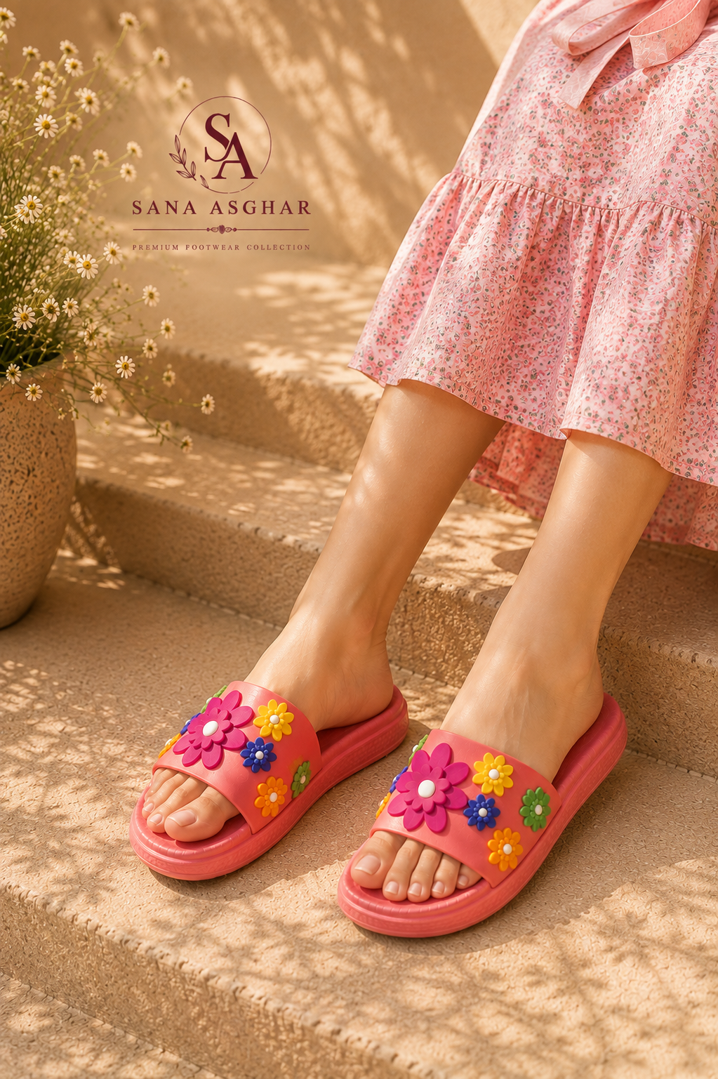 🌸 Floral Bloom Women’s Slides – Stylish & Comfortable Summer Sandals | SANA ASGHAR