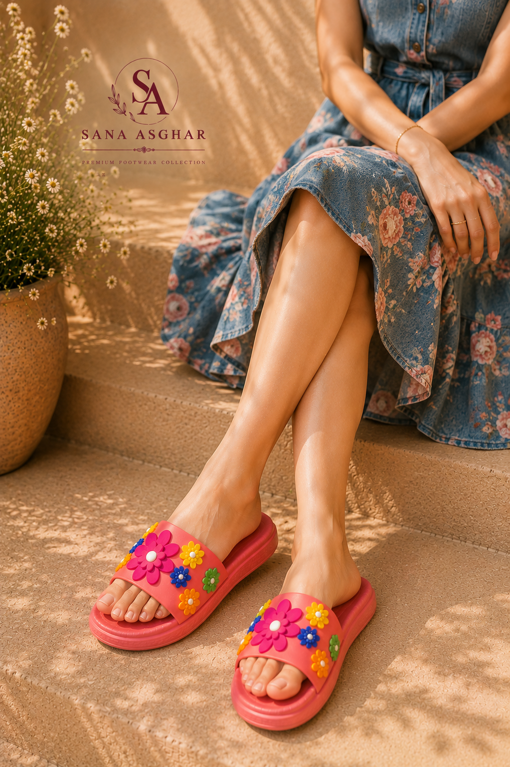 🌸 Floral Bloom Women’s Slides – Stylish & Comfortable Summer Sandals | SANA ASGHAR