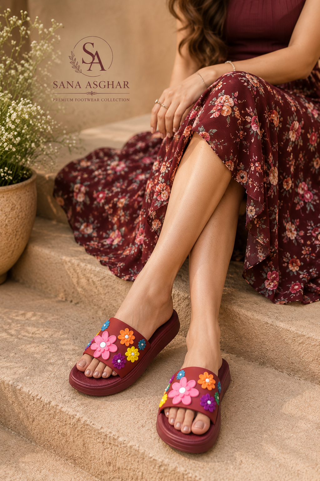 🌸 Floral Bloom Women’s Slides – Stylish & Comfortable Summer Sandals | SANA ASGHAR