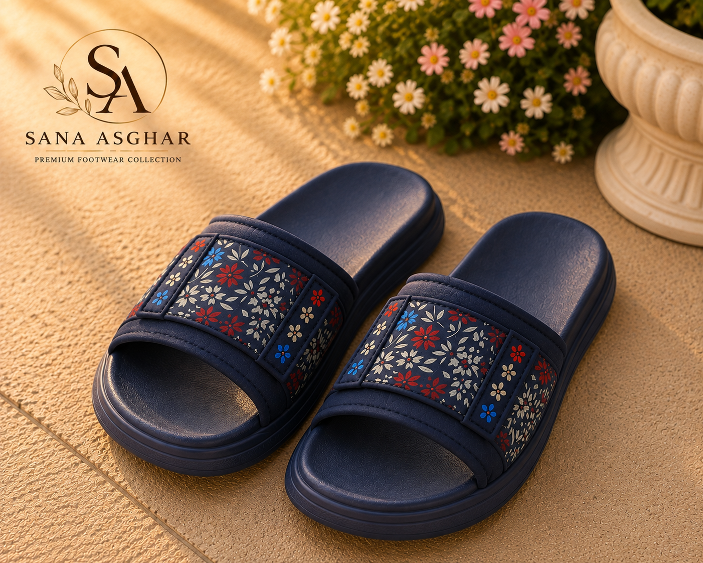 SANA ASGHAR Floral Breeze Comfort Slides | Premium Floral Women's Slides in Pakistan