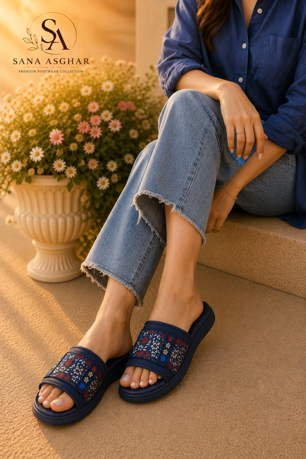 SANA ASGHAR Floral Breeze Comfort Slides | Premium Floral Women's Slides in Pakistan